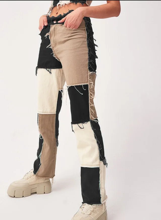 Patchwork Rebels – High - Street Color Block Jeans - The Quirkery