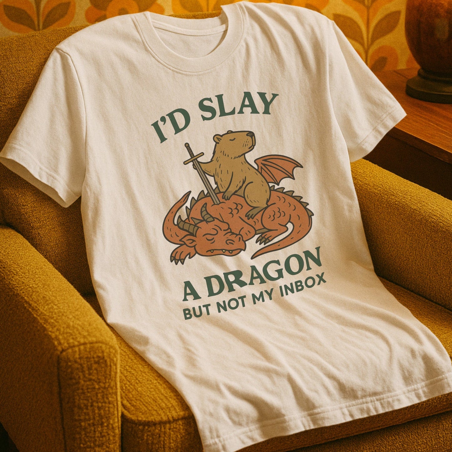 T-Shirt Natural / S I'd Slay a Dragon But Not My Inbox - Capybara