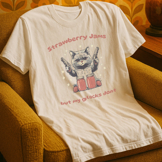 T-Shirt Natural / S Strawberry Jams Glock Cat T-Shirt